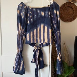 One Teaspoon Santorini Nights Top Indigo Tie Dye Open Back Crop Top